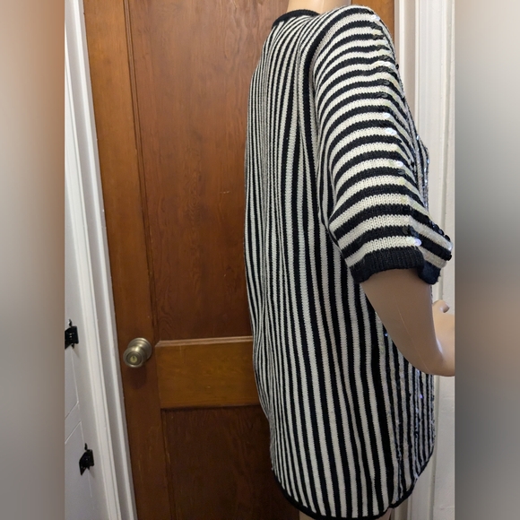 Black & White Striped and Sequined Vintage Sweater Small - Picture 5 of 11